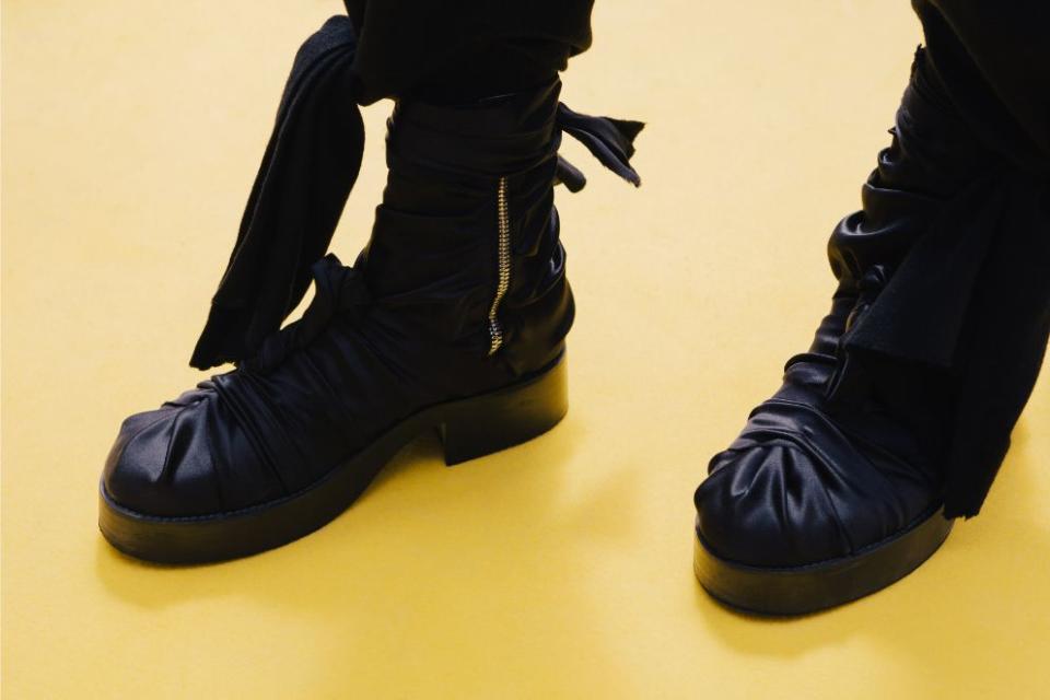 A closer view of Christoph Rumpf’s Massaro shoe on the Hyeres runway, FIAMH 2019. - Credit: Courtesy of Chanel