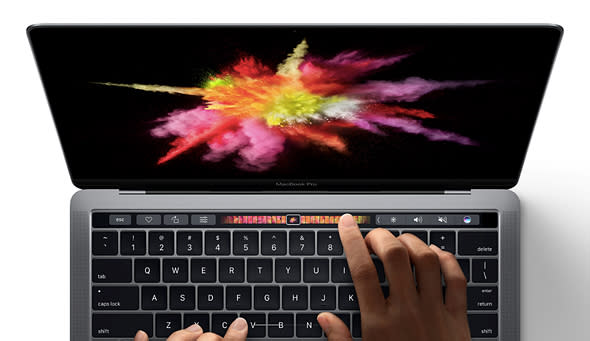 The MacBook Pro's touch bar in action.