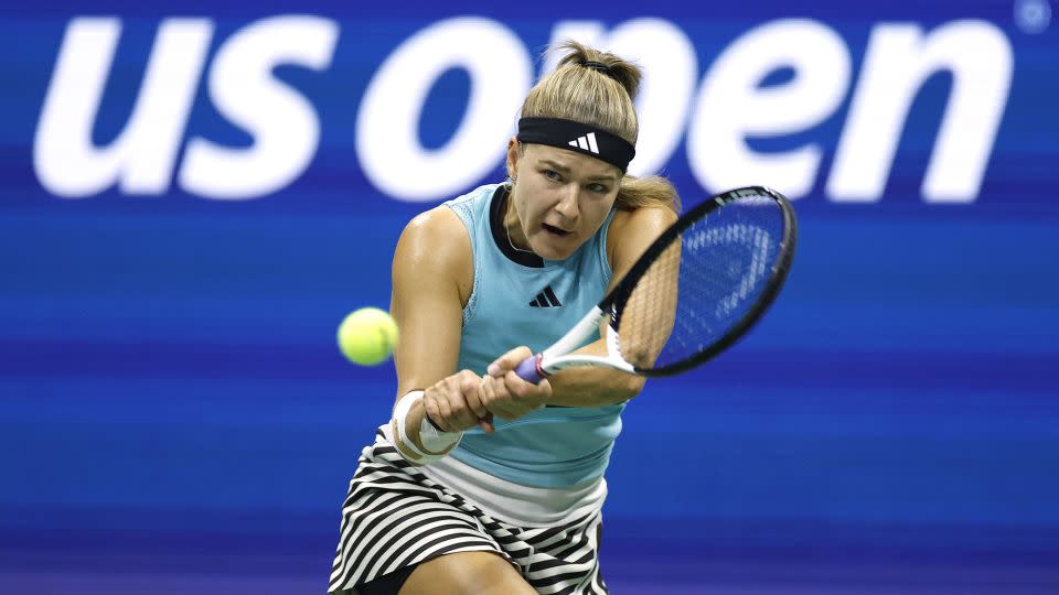 Muchová returns a shot against Sorana Cîrstea at the US Open. - Sarah Stier/Getty Images