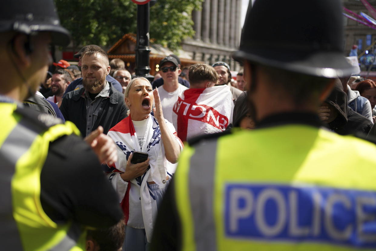 People protest in Liverpool, England