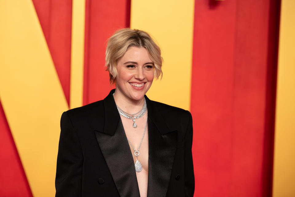 BEVERLY HILLS, CA - MARCH 10: Greta Gerwig attends 2024 Vanity Fair Oscar After Party Arrivals at Wallis Annenberg Center for the Performing Arts on March 10, 2024 in Beverly Hills, California. (Photo by Robert Smith/Patrick McMullan via Getty Images)