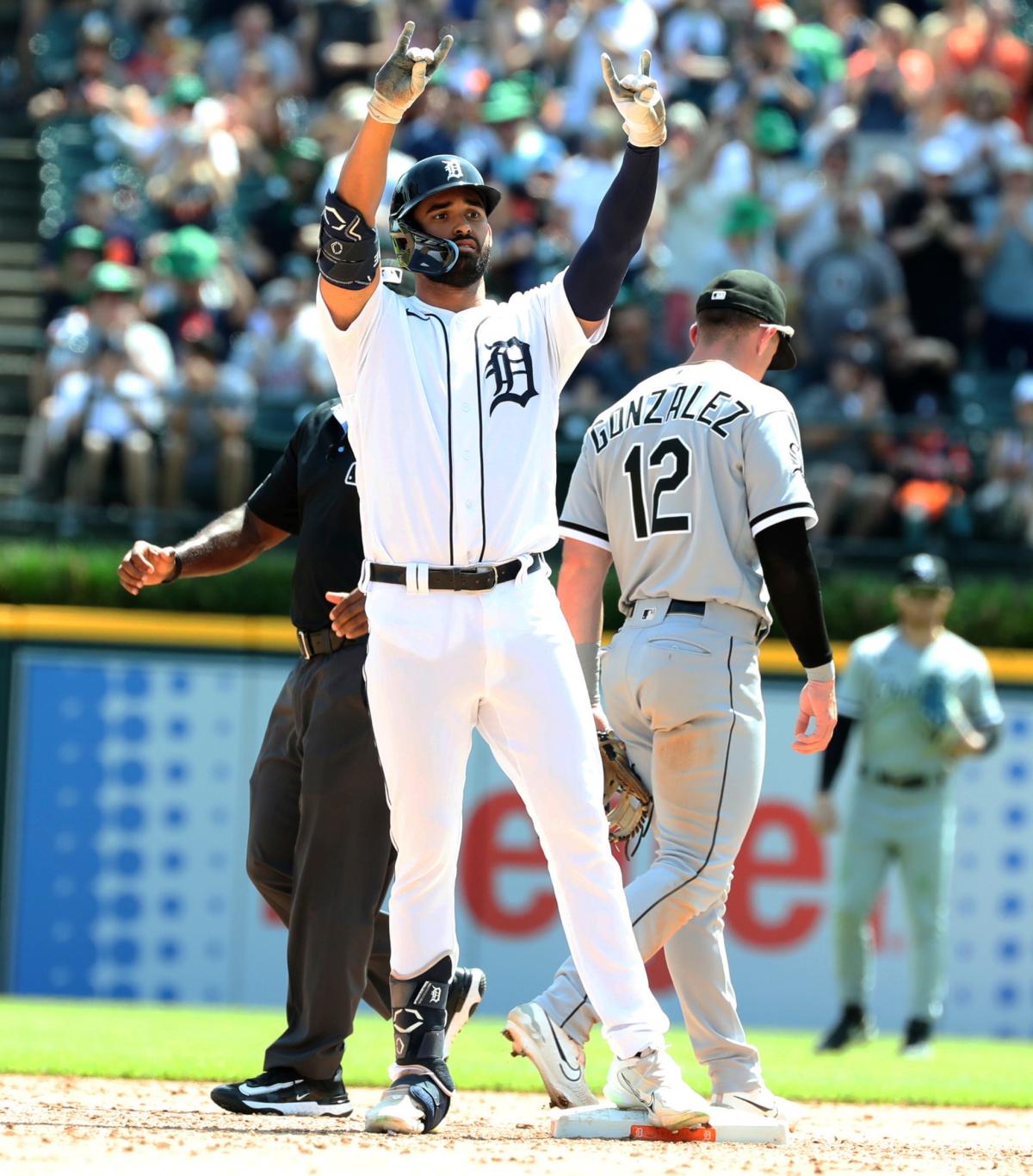 Tigers' Akil Baddoo got hit where no one wants to get hit. Then he got 3  hits. 