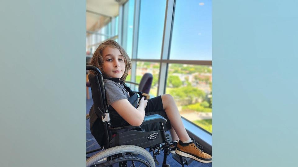 PHOTO: Theo Huot de Saint-Albin, now 12, is pictured on his first visit to the Pediatric Post-COVID-19 Rehabilitation Clinic at the Kennedy Krieger Institute. (Meredith Eubanks)