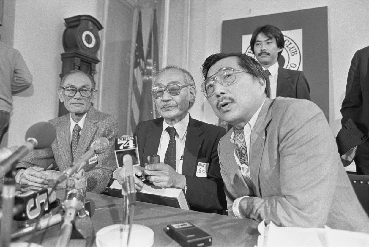 Fred Korematsu, Minoru Yasui and Gordon Hirabayashi, three Japanese-American civil rights advocates who challenged U.S. government policy during World War II. (Photo: Bettmann via Getty Images)