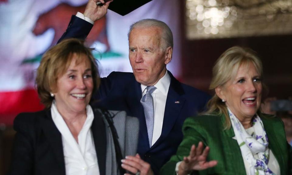 Joe Biden (centre) with wife Jill Biden (right) and sister Valerie Biden Owens (left) in March