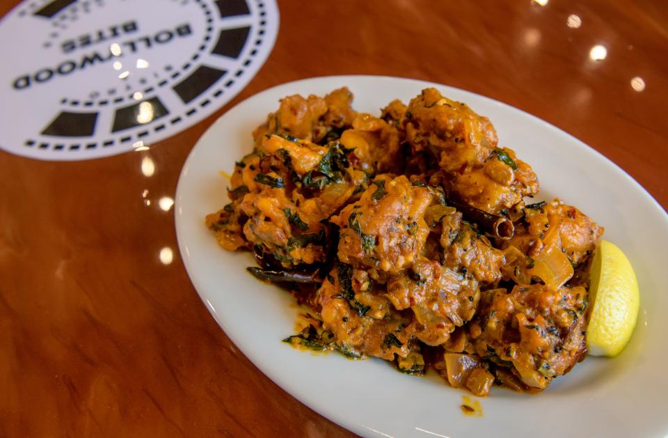 Main Hoon Na Majestic Chicken – chicken pieces marinated in spices, yogurt and a spicy, tangy seasoning – is one of many tasty appetizers on the menu at the new Indian restaurant Bollywood Bites in downtown Peoria.