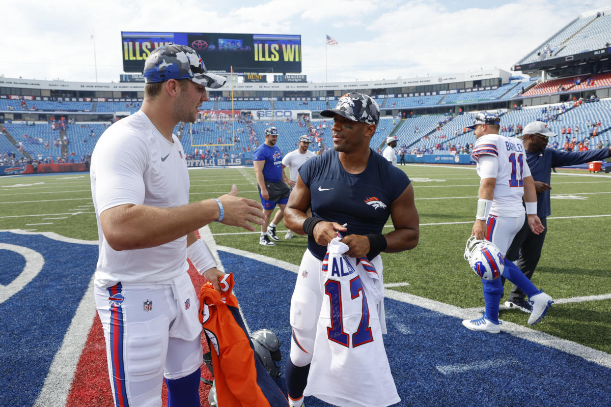 Let's ride': Josh Allen's playful dig at Russell Wilson via jersey swap at  Broncos-Bills preseason game