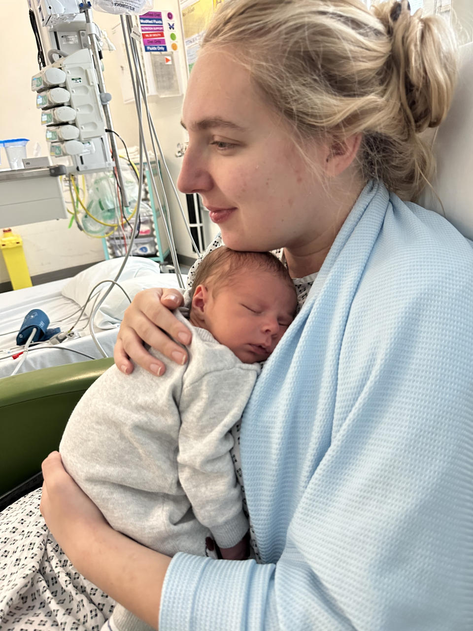 New mum Abi Nayor with baby Roman after his birth. (Ross Naylor/SWNS)