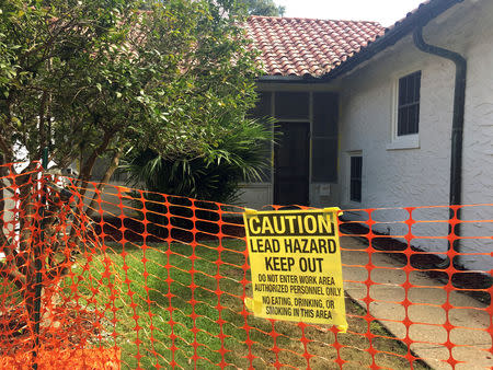 A home at Fort Benning undergoes lead paint removal as the U.S. Army mobilizes to protect residents against lead poisoning hazards in Fort Benning, Georgia, U.S., September 10, 2018. REUTERS/Andrea Januta