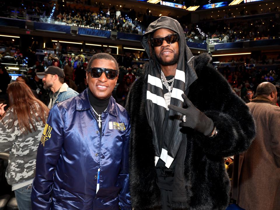 Babyface and 2 Chainz attend the 73rd NBA All-Star Game at Gainbridge Fieldhouse on February 18, 2024 in Indianapolis, Indiana.