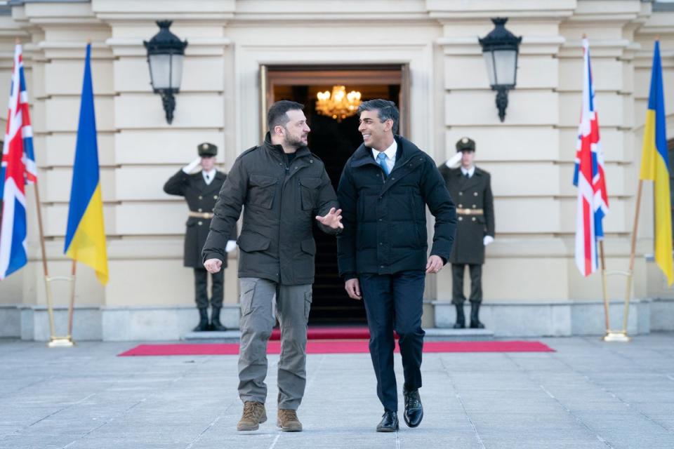 Volodymyr Zelensky and Rishi Sunak in Kyiv on Friday (PA)