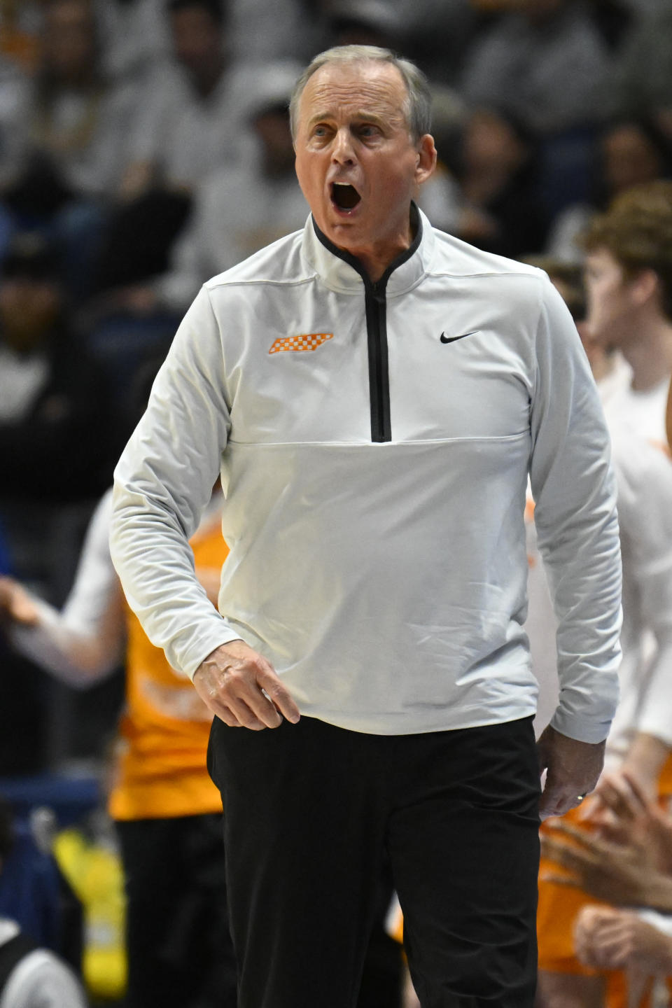 Tennessee coach Rick Barnes works the sideline during the second half of an NCAA college basketball game against Missouri in the quarterfinals of the Southeastern Conference Tournament, Friday, March 10, 2023, in Nashville, Tenn. (AP Photo/John Amis)