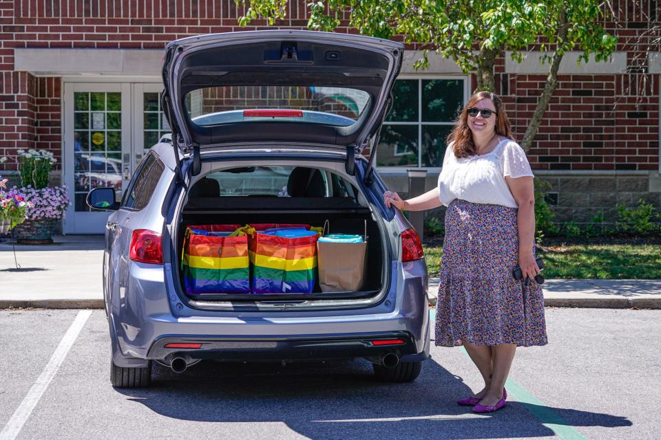 HamCo Love founder Jennifer Harmon delivers donated menstrual hygiene products on Tuesday, June 29, 2022, to the Delaware Township Trustees Food Pantry for distribution to those in need. HamCo Love is a nonprofit based in Hamilton County which provides products for menstrual hygiene management. 