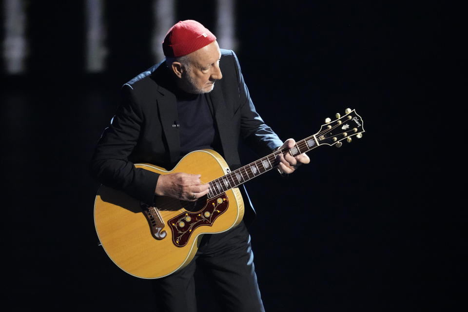 Pete Townshend performs "Pinball Wizard" during the 77th Tony Awards on Sunday, June 16, 2024, in New York. (Photo by Charles Sykes/Invision/AP)