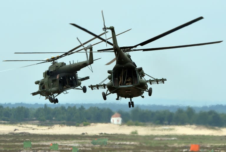 Helicopters during a NATO Response Force exercise in Zagan, southwest Poland on June 18, 2015