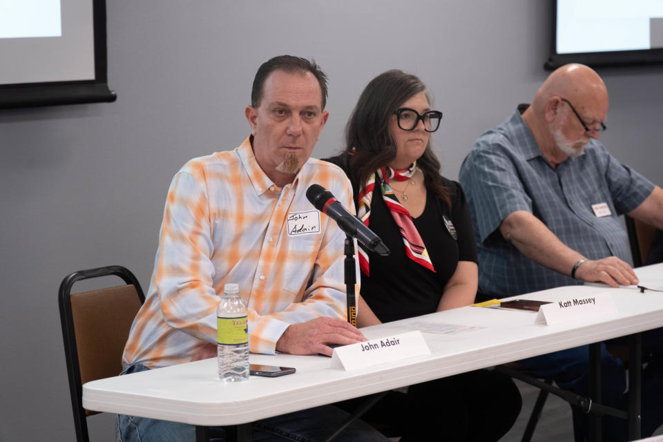 Candidates for Amarillo City Council Place 3 await their turn to answer Thursday at the Amarillo League of Women Voters forum held at Amarillo College.