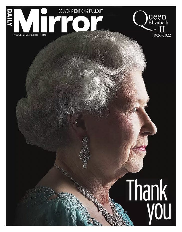 The Daily Mirror's front page on September 9, 2022, marking the death of Queen Elizabeth II.