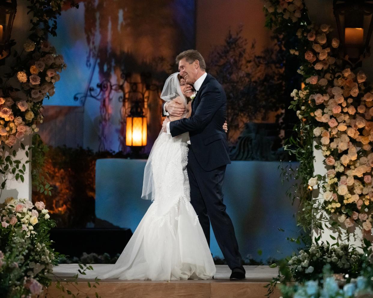 Therese Nist and Gerry Turner of "The Golden Bachelor" embrace following their wedding ceremony on Jan. 4, 2024.