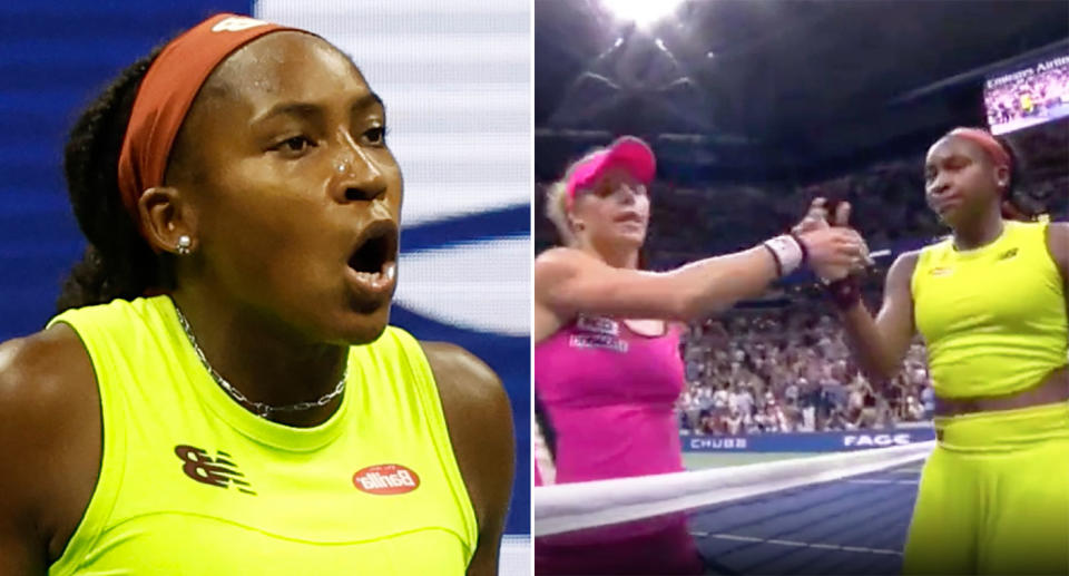 Seen here, Coco Gauff and Laura Siegemund share a frosty handshake after their US Open match.