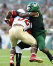 Defensive back Kayvon Webster #6 of the South Florida Bulls tackles running back James Wilder Jr. #32 of the Florida State Seminoles September 29, 2012 at Raymond James Stadium in Tampa, Florida. (Photo by Al Messerschmidt/Getty Images)