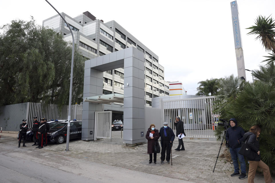 External view of the private clinic where Mafia boss Matteo Messina Denaro was arrested in Palermo, Sicily, Italy, Monday, Jan. 16, 2023, Italy's No. 1 fugitive was arrested at a private clinic in the Sicilian town, after 30 years on the run. He is set to be imprisoned for the two bombings in Sicily in 1992 that murdered top anti-Mafia prosecutors, Giovanni Falcone and Paolo Borsellino, and other grisly crimes. (Alberto Lo Bianco/LaPresse via AP)