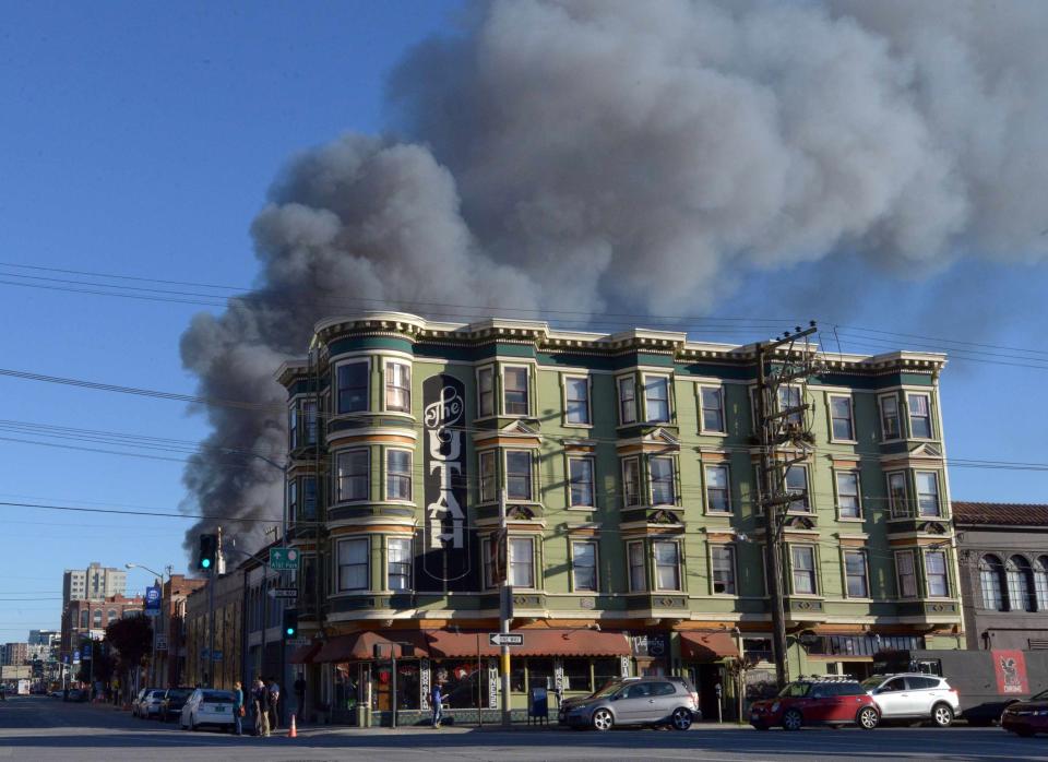 Smoke billows from a fire at a construction site in the China Basin area of San Francisco March 11 2014. (REUTERS/Josh Edelson)