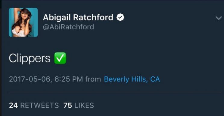 Abigail Ratchford is either a big Clippers fan, a big Porzingis fan, or both. (Twitter screenshot via @World_Wide_Wob) 