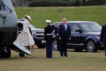 U.S. President Donald Trump and First Lady Melania Trump arrive to participate in an event to commemorate the 75th anniversary of D-Day, in Portsmouth