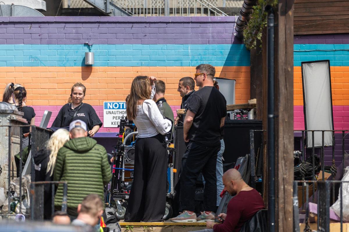 Film crews gathered outside the set <i>(Image: Andrew Gardner / The Argus)</i>