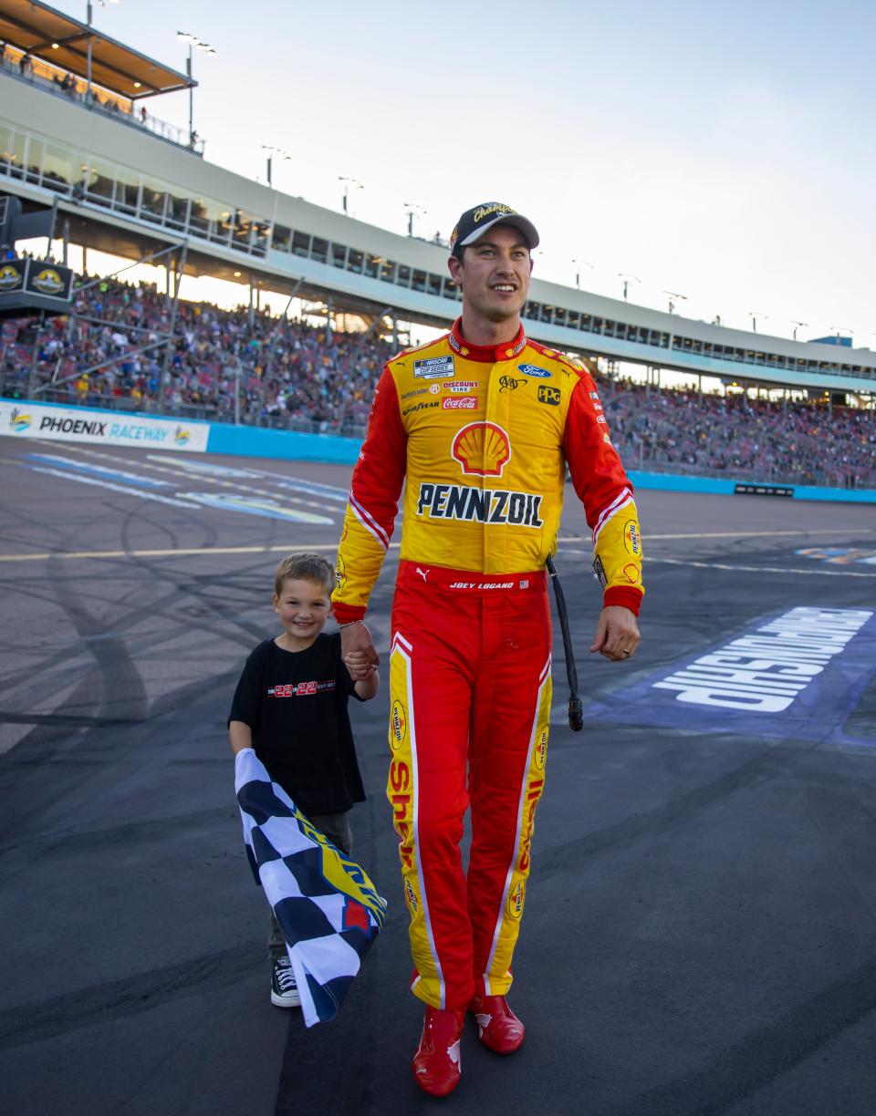 This time around, Logano's oldest son Hudson was was able to take part in the championship celebration.