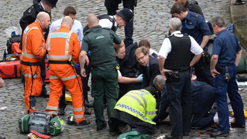 MP Tobias Ellwood remained on the scene providing mouth-to-mouth CPR until paramedics arrived at the scene. Source: AP