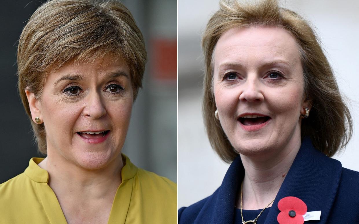Liz Truss has pledged to defeat Nicola Sturgeon's plans for Scottish independence - Daniel Leal/Jeff J Mitchell/AFP via Getty Images