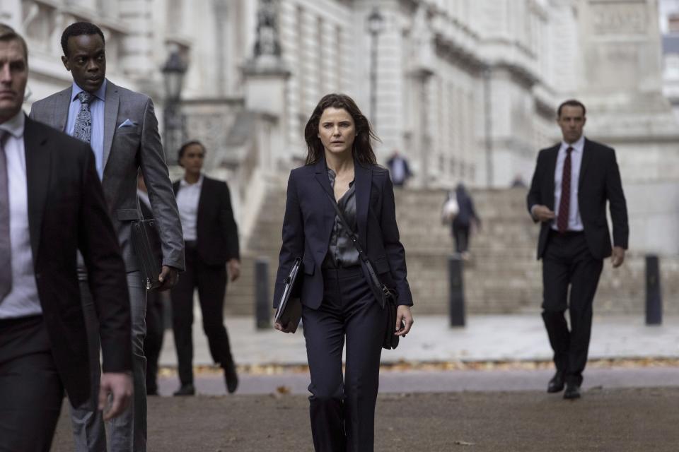 This image released by Netflix shows Keri Russell as Ambassador Kate Wyler in a scene from "The Diplomat." (Netflix via AP)