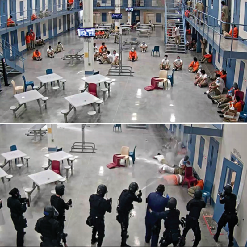 Security footage from an immigration detention facility in Arizona shows staff firing pepper spray at detainees who were peacefully protesting on April 13, 2020. / Credit: Department of Homeland Security's Office of Inspector General