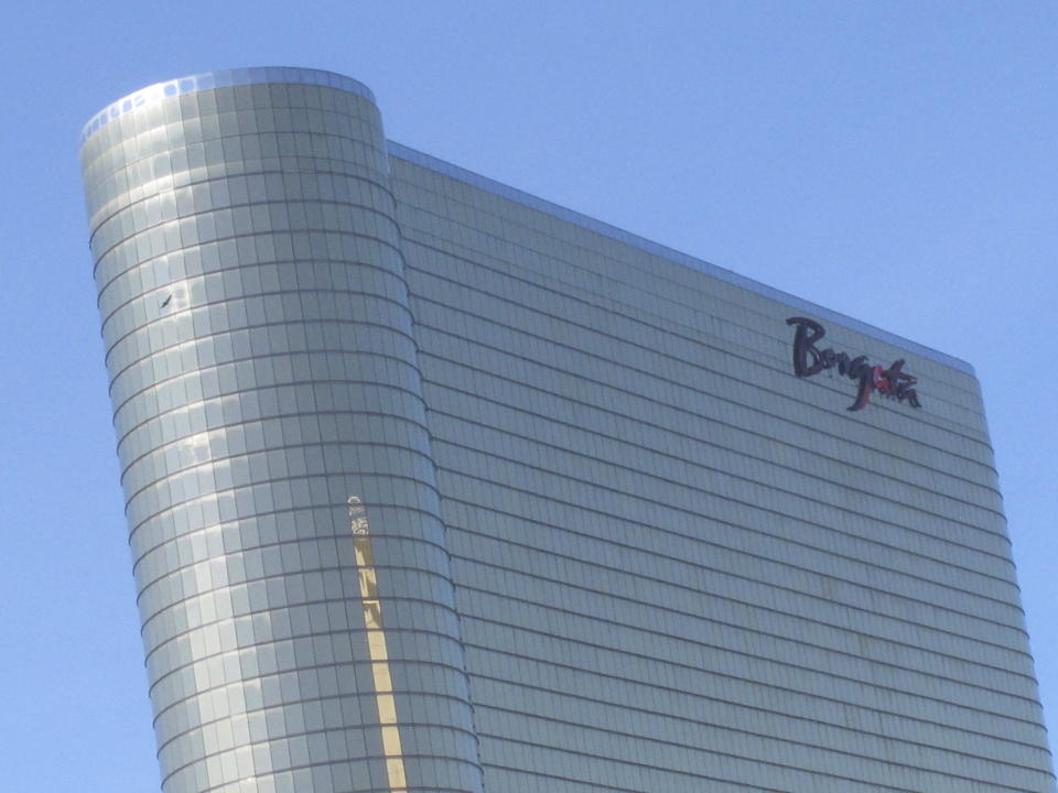 A sign stands affixed to the exterior of the Borgata casino in Atlantic City ,N.J., on Oct. 1, 2020. Participants in a casino industry conference said on Thursday, April 20, 2023, that the opening of three New York casinos in the coming years could cost Atlantic City 20 to 30% of its casino revenue. (AP Photo/Wayne Parry)