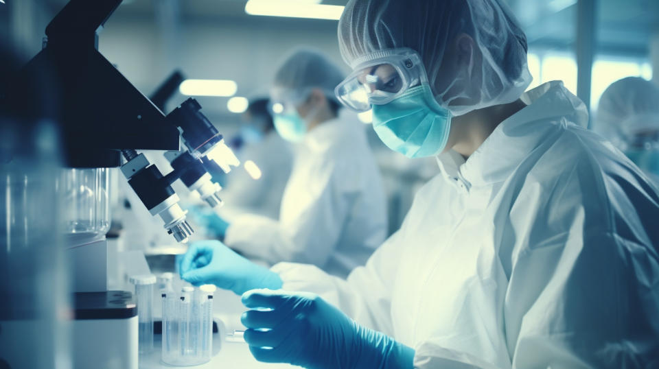 Medical staff in a laboratory testing samples for the diagnosis of infectious diseases.