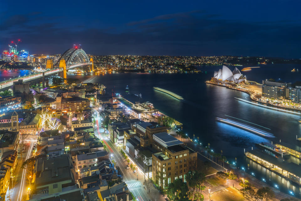 Sydney's skyline at night. Businesses are urging the NSW Government for more direction in setting policy around reviving Sydney's night life. (Source: Getty)