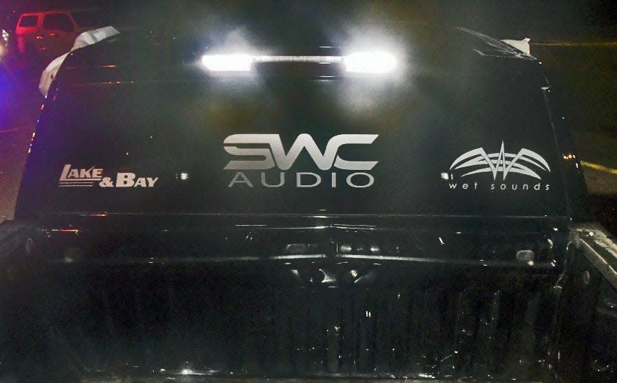 Authorities hope newly-released footage of a pickup allegedly involved in a road rage shooting that led to a rollover crash will help them crack the case. The back window of the alleged pickup has three stickers that read "Lake & Bay," "SWC Audio" and "wet sounds." The pickup was carrying two people who were seriously injured in a shooting and rollover crash in Golden Gate Estates last week.