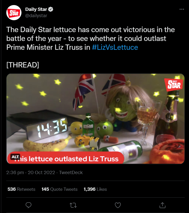 The Daily Star's lettuce outlasted Truss. (Twitter)