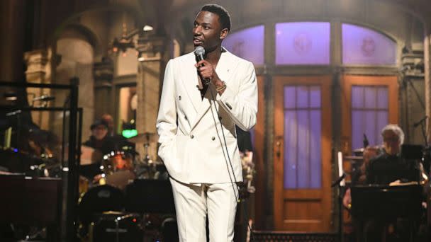 PHOTO: Host Jerrod Carmichael is pictured during his monologue on 'Saturday Night Live.'  (Will Heath/AP, FILE)