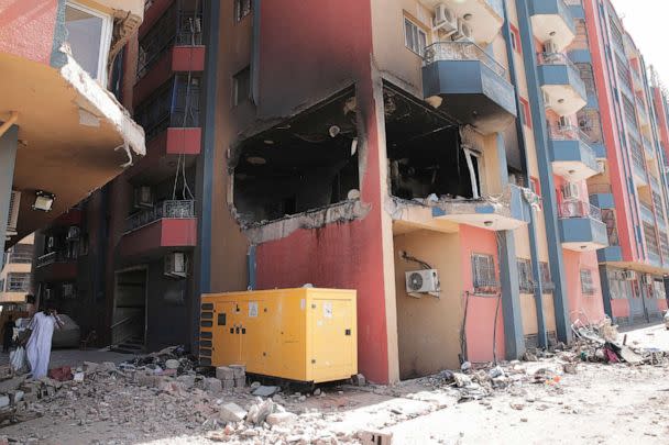 PHOTO: Residential buildings damaged in fighting are seen in Khartoum, Sudan, April 20, 2023. (Marwan Ali/AP)