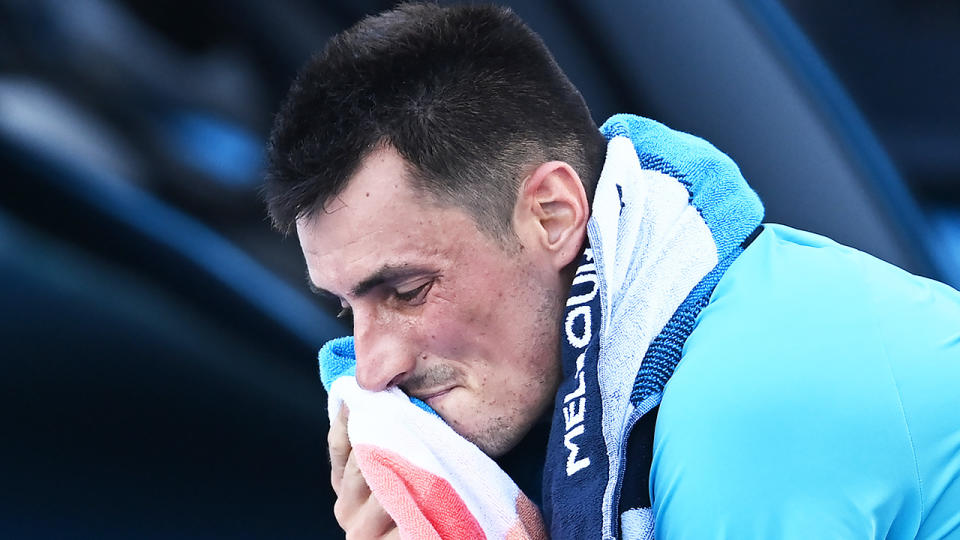 Bernard Tomic, pictured here after his loss to Denis Shapovalov at the Australian Open.