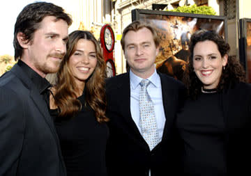 Christian Bale , Sibi Blazic, director Christopher Nolan and producer a href="/movie/contributor/1804751430">Emma Thomas at the Hollywood premiere of Warner Bros. Pictures' Batman Begins