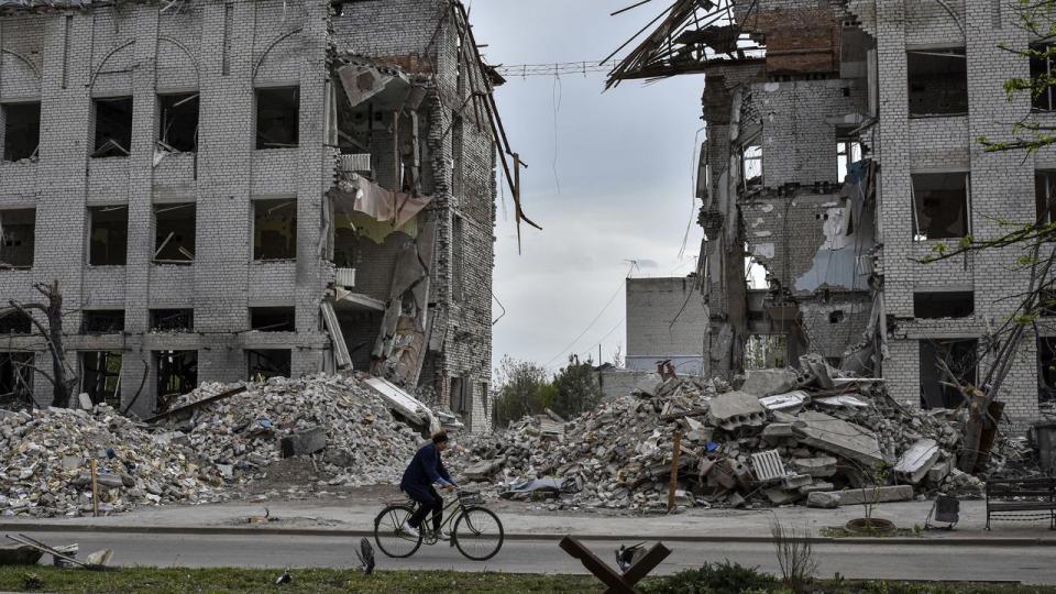 Bombed buildings in Ukraine