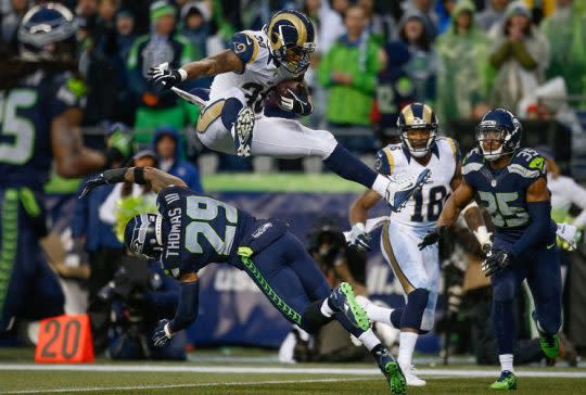 Running back Todd Gurley, doing ridiculous things. (Photo by Otto Greule Jr/Getty Images)