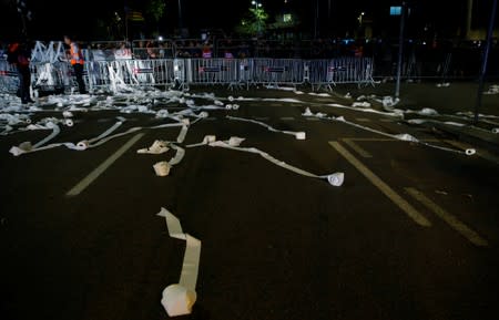 Separatists protest after a verdict in a trial over a banned Catalonia's independence referendum in Barcelona