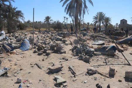 A view shows damage at the scene after an airstrike by U.S. warplanes against Islamic State in Sabratha, Libya in this February 19, 2016 handout picture. REUTERS/Sabratha municipality media office/Handout via Reuters