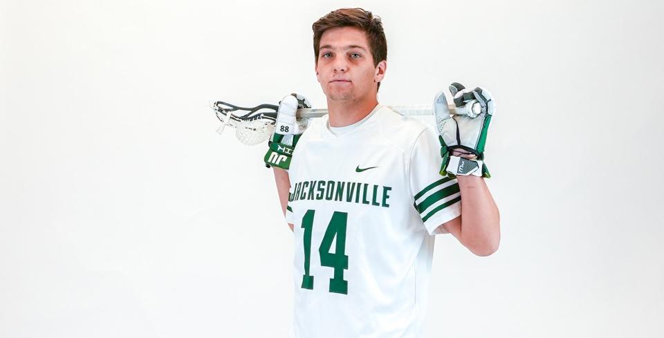 Jacksonville University sophomore attack Nicky Brown had three goals and two assists in the Dolphins' 15-10 victory over Air Force on Friday in the ASUN Tournament semifinals at Colorado Springs, Colo.