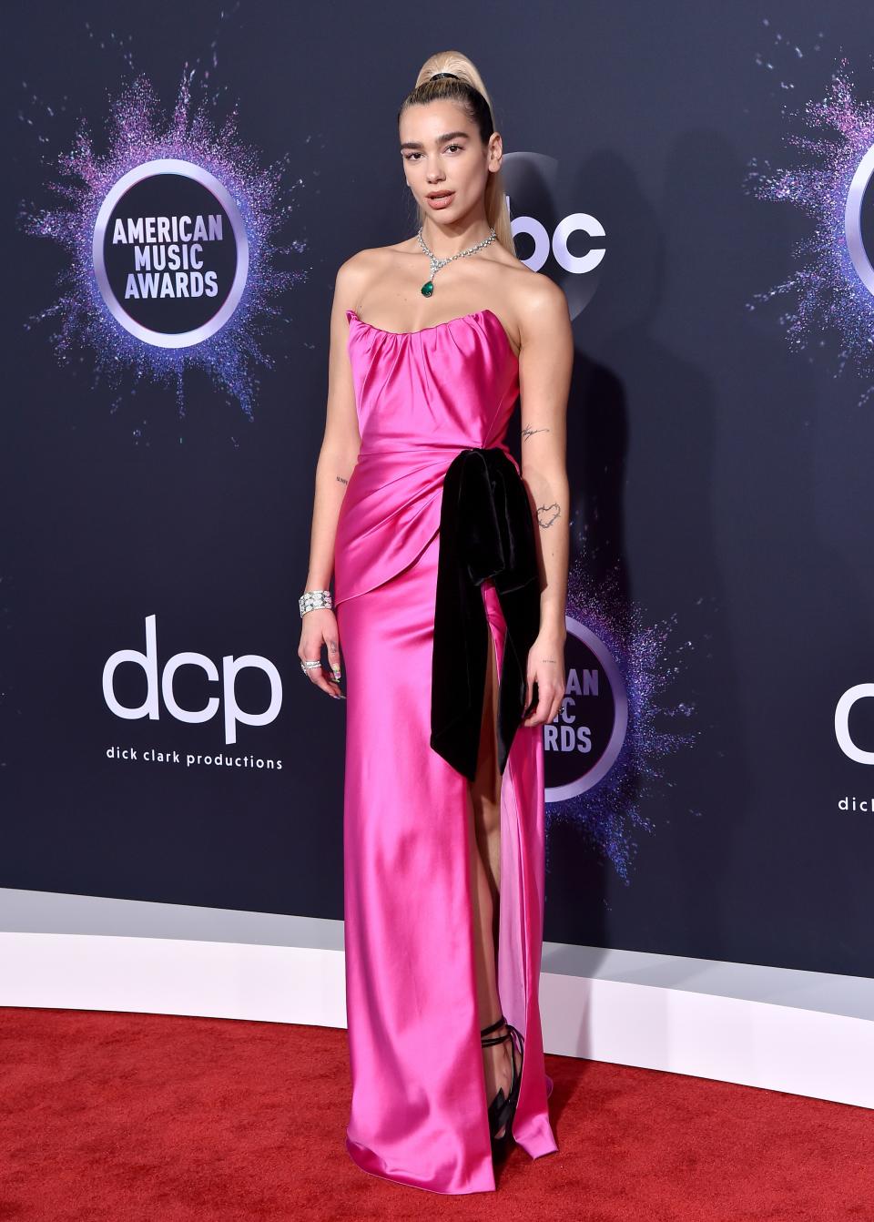 Dua Lipa in a Miu Miu dress at the American Music Awards in 2019.