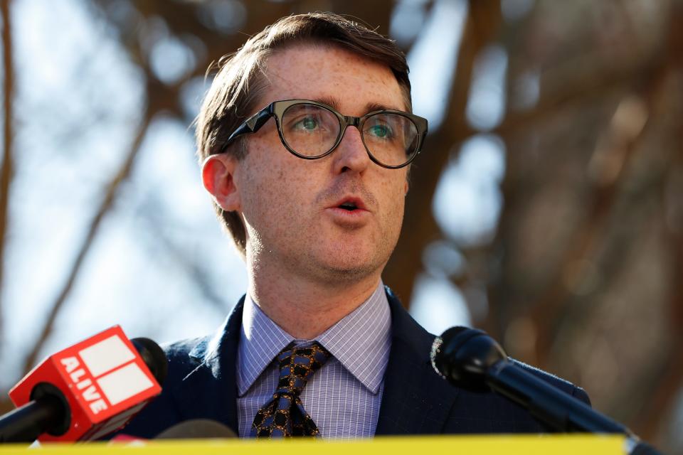 Attorney Roy T. Willey IV of Go Big Injury Lawyers speaks to the media about the on going investigation into the deaths of Devin Willock and Chandler LeCroy in front of the Athens-Clarke County court house in downtown Athens, Ga., on Thursday, Jan. 19, 2023.